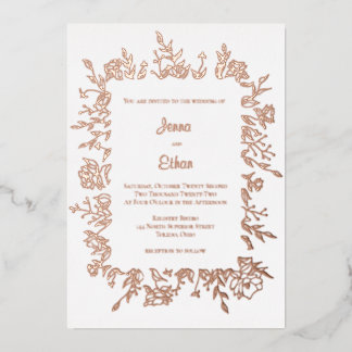 Peony Flower Border Foil Invitation