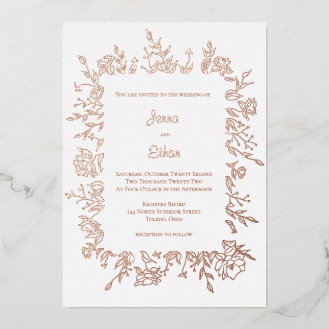 Peony Flower Border Foil Invitation (Front)