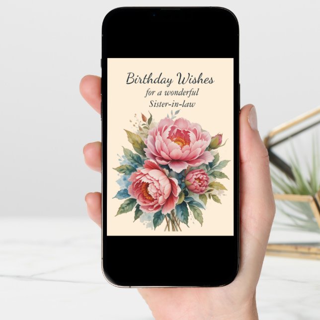 Peony Flower Bouquet Sister-in-law  Birthday Card (Front Digital)