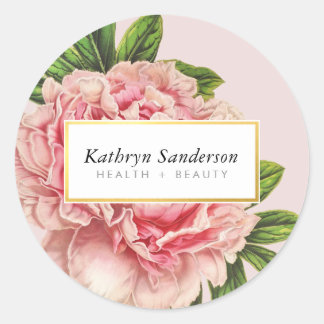 PEONY FLOWER eco vintage look  floral stylish pink Classic Round Sticker