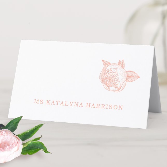 Peony Flower Elegant Wedding Place Card (Creator Uploaded)