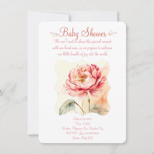 Peony flower. Floral party  Save The Date (Front)