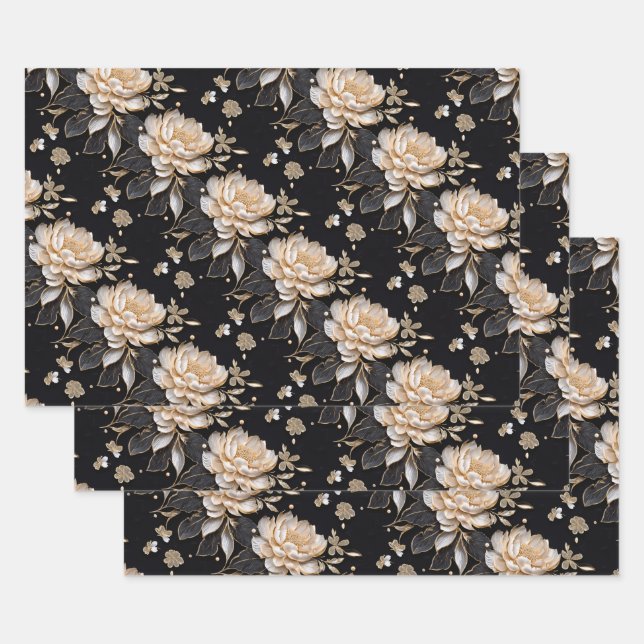 Peony flower floral pattern wedding anniversary  wrapping paper sheets (Set)