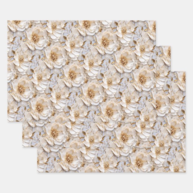 Peony flower floral pattern wedding anniversary  wrapping paper sheets (Set)