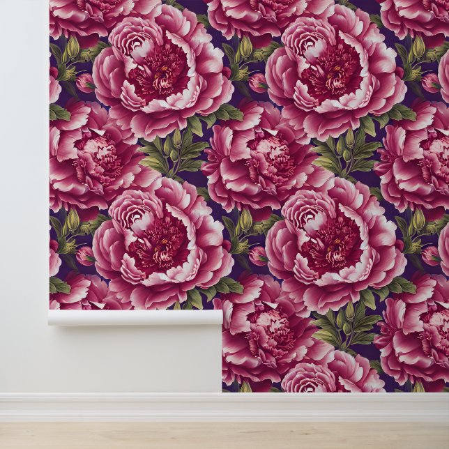 Peony flower floral pink green seamless pattern wallpaper  (Application)