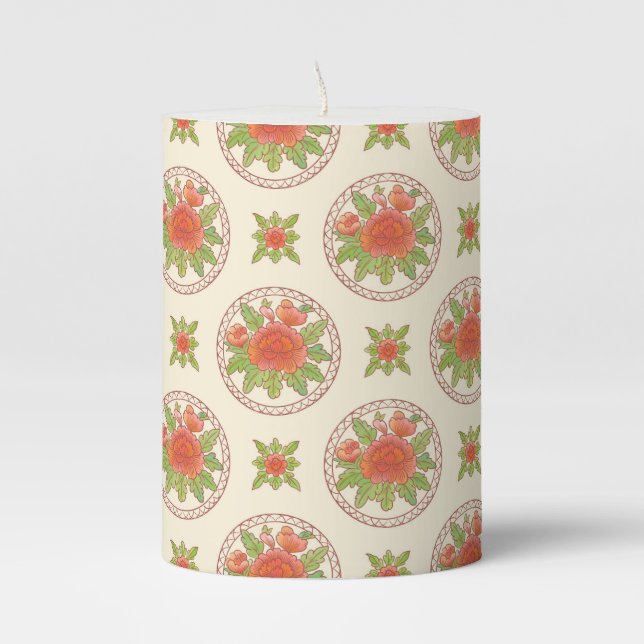 Peony flower pattern pillar candle (Front)