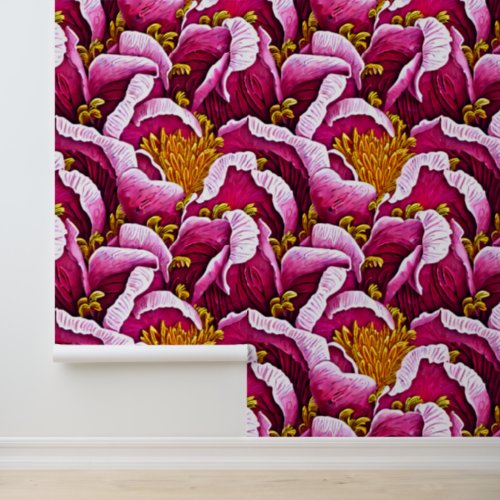 Peony flower pattern pink gold floral pattern wallpaper 
