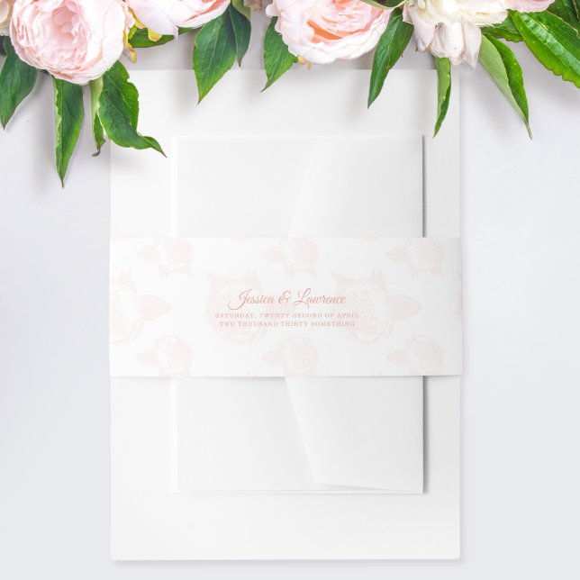 Peony Flower Pattern Wedding Invitation Belly Band (Creator Uploaded)