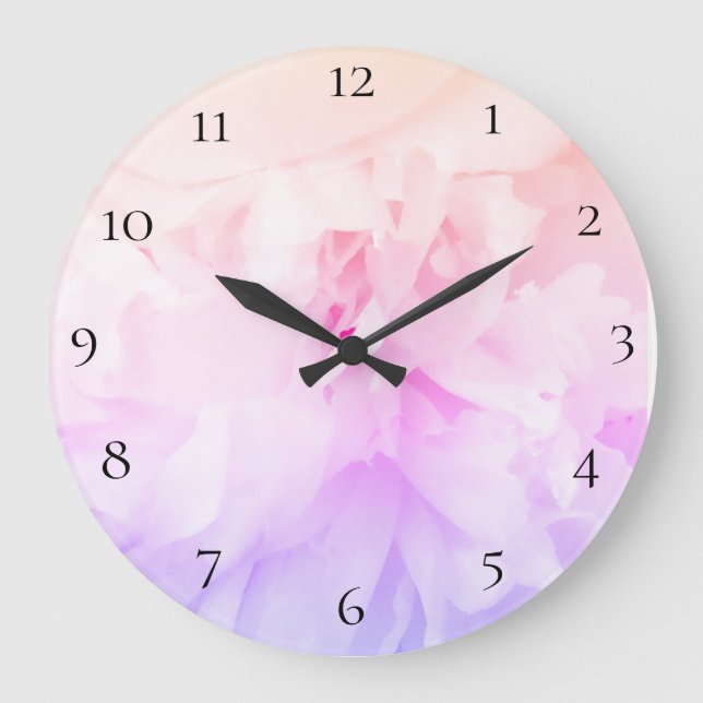 *~* Peony Flower Photo with Pink Lavender Large Clock (Front)