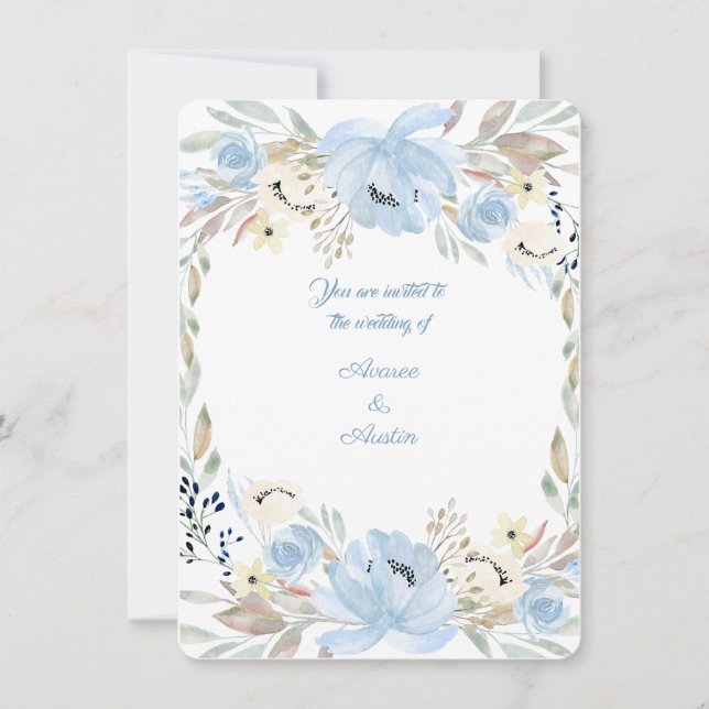 Peony Flower Powder Blue Watercolors Invitation (Front)