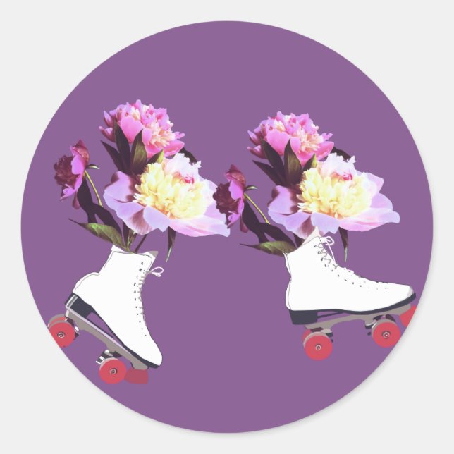 Peony Flower Roller Skates Sticker (Front)