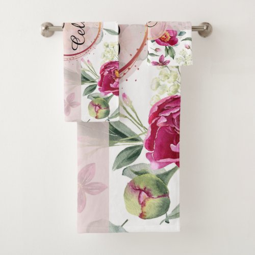 Peony flower seamless pattern Throw Pillow Bath Towel Set