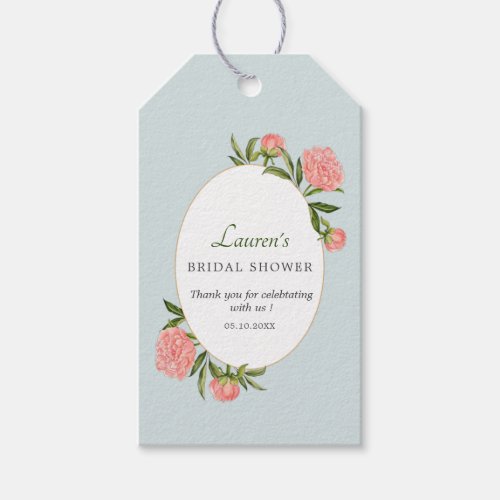 Peony flower vintage style Bridal shower Thank you Gift Tags