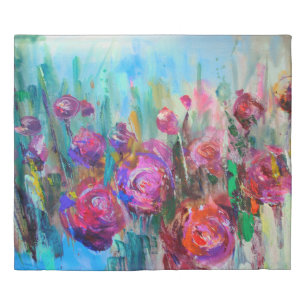 Peony flowering shrub, modern paintings, oil on ca duvet cover