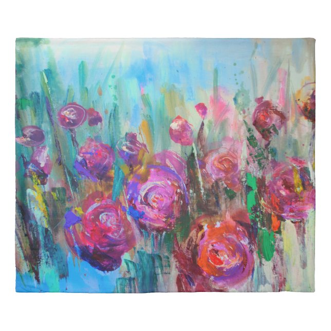 Peony flowering shrub, modern paintings, oil on ca duvet cover (Front)