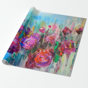 Peony flowering shrub, modern paintings, oil on ca wrapping paper