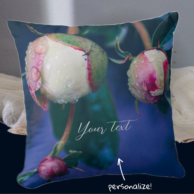 Peony flowers after rain customizable throw pillow (Creator Uploaded)