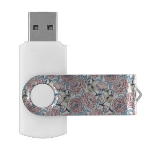 Peony flowers and birds flash drive