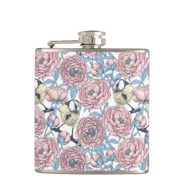 Peony flowers and birds flask (Front)