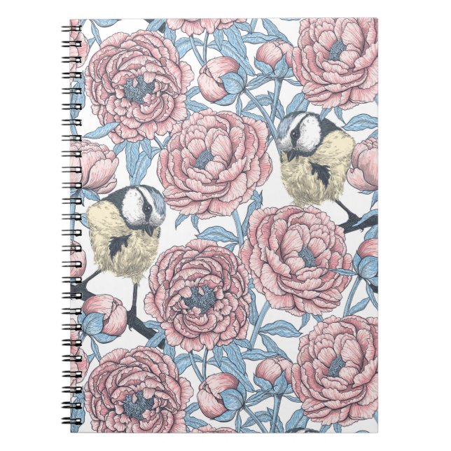 Peony flowers and birds notebook (Front)