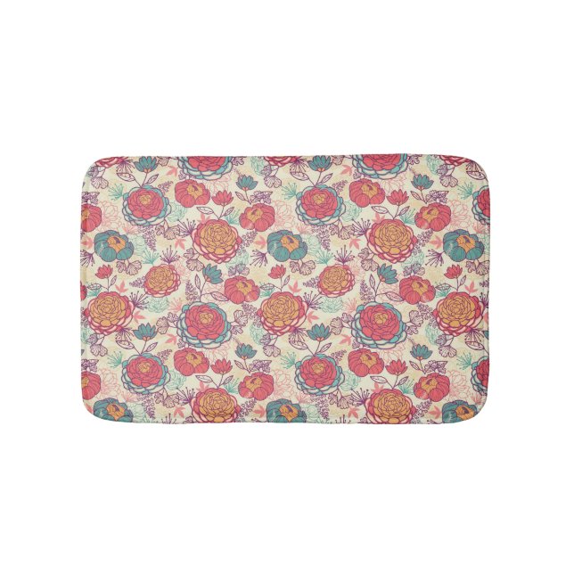 Peony flowers and leaves pattern bathroom mat (Front)