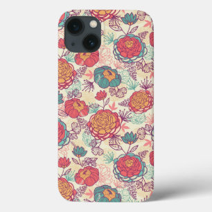 Peony flowers and leaves pattern iPhone 13 case