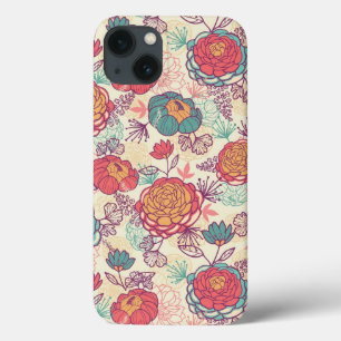 Peony flowers and leaves pattern iPhone 13 case