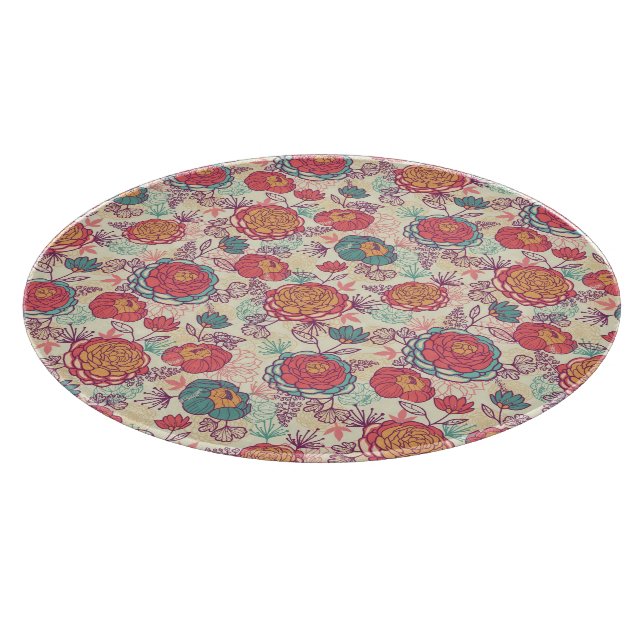 Peony flowers and leaves pattern cutting board (Corner)