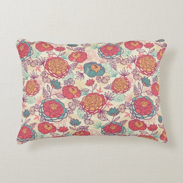 Peony flowers and leaves pattern decorative pillow (Front)