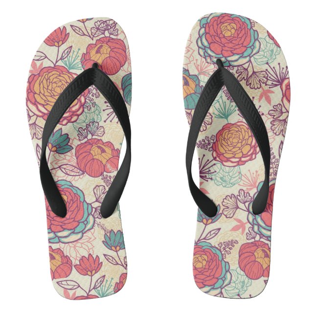 Peony flowers and leaves pattern flip flops (Footbed)
