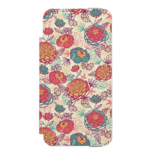 Peony flowers and leaves pattern wallet case for iPhone SE/5/5s