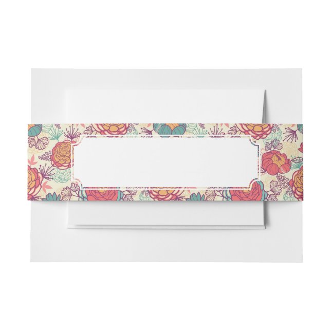Peony flowers and leaves pattern invitation belly band (Front Example)
