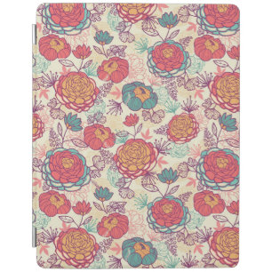 Peony flowers and leaves pattern iPad smart cover