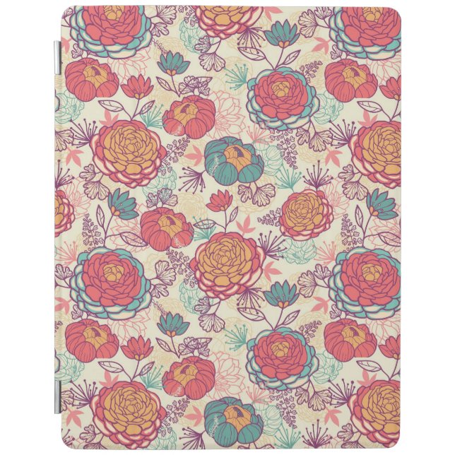 Peony flowers and leaves pattern iPad smart cover (Front)