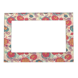 Peony flowers and leaves pattern magnetic frame