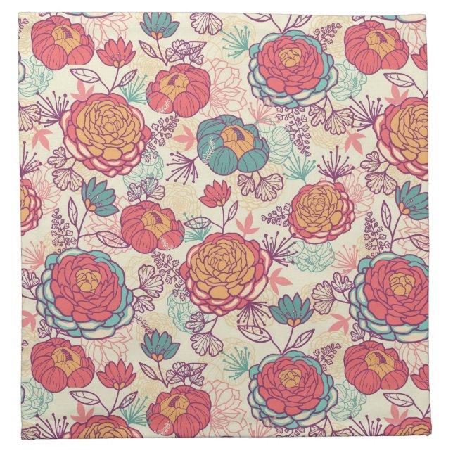 Peony flowers and leaves pattern napkin (Front)