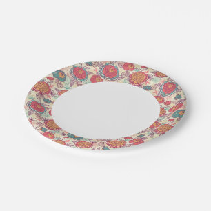 Peony flowers and leaves pattern paper plates