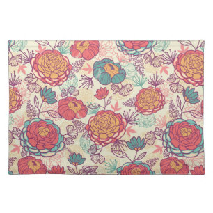Peony flowers and leaves pattern placemat