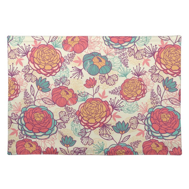 Peony flowers and leaves pattern placemat (Front)