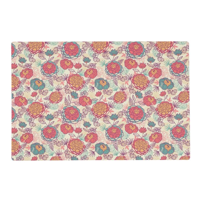 Peony flowers and leaves pattern placemat (Front)