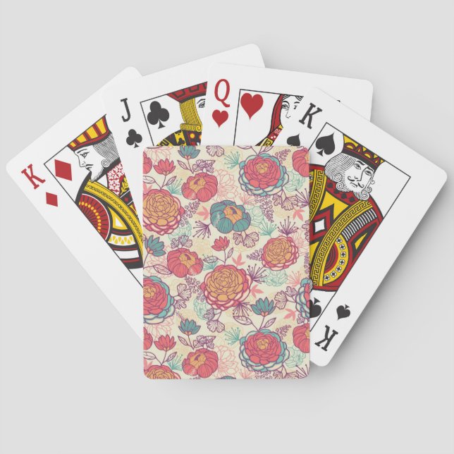 Peony flowers and leaves pattern poker cards (Back)
