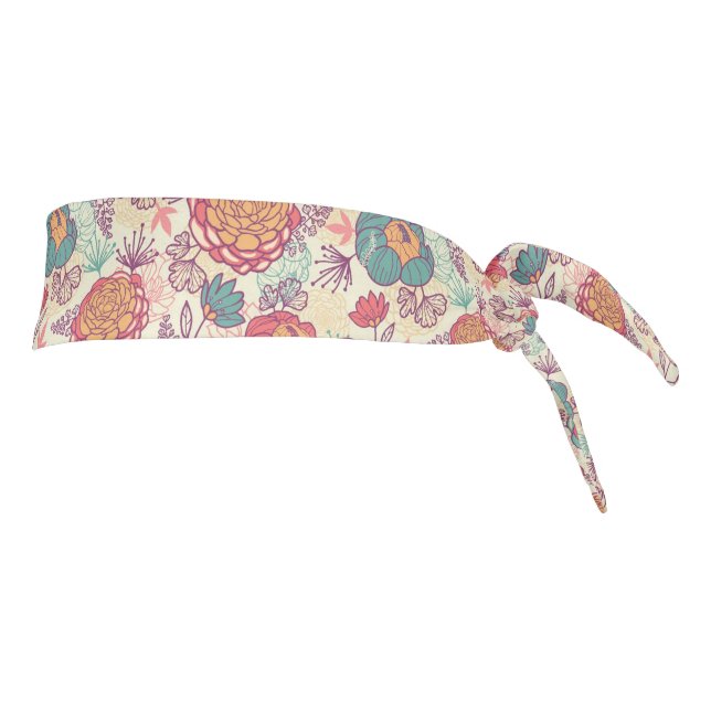 Peony flowers and leaves pattern tie headband (Rotate 90)