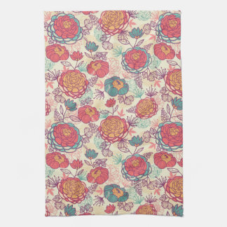 Peony flowers and leaves pattern towel