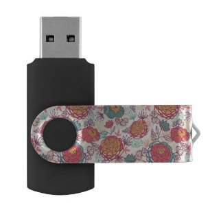 Peony flowers and leaves pattern USB flash drive