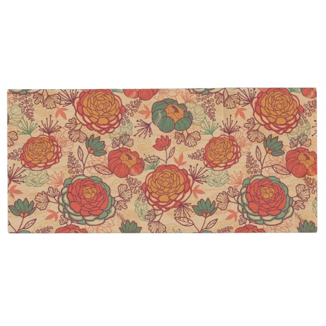 Peony flowers and leaves pattern wood USB flash drive (Front)