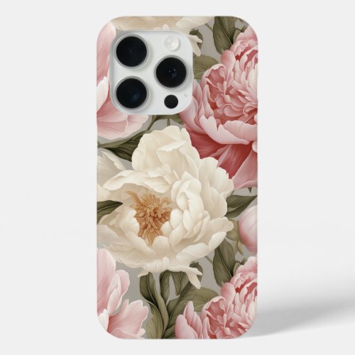 Peony Flowers Art Print Her Designer Mobile Cell iPhone 15 Pro Case