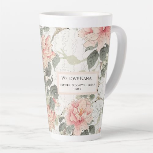 Peony Flowers Asian Influence Blush Pink Nana Name Latte Mug