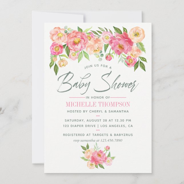 Peony flowers Baby Shower invitation (Front)