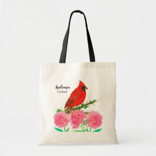 Peony Flowers Cardinal Bird Watercolor Tote Bag