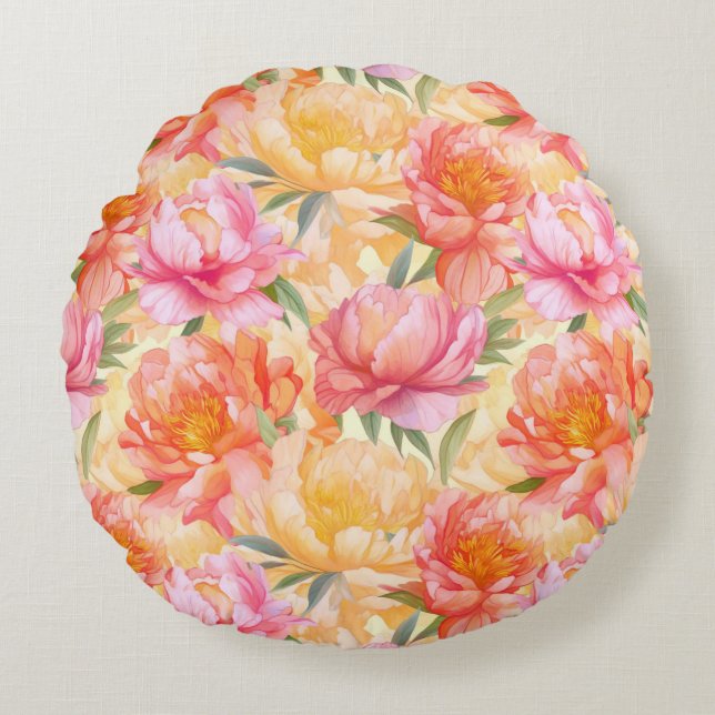 Peony Flowers Cotton Throw Pillow (Front)
